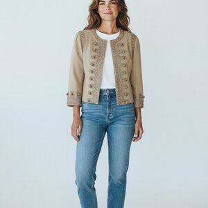 Andrew Gn Paris Textured Braided Trim Jacket Size 42 Made in France